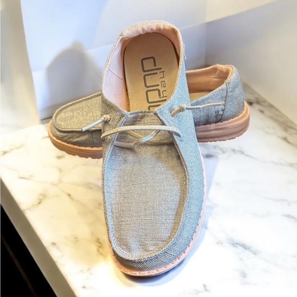 Hey Dude Wendy Gray Sparkle Loafers Slip-Ons with Canvas Comfort - Picture 5 of 8